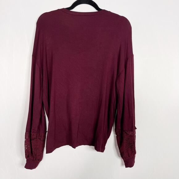Alya Burgundy Red 2XS XXS Twist Front Lace Inset Long Sleeve Top Modal Stretch - Picture 7 of 9